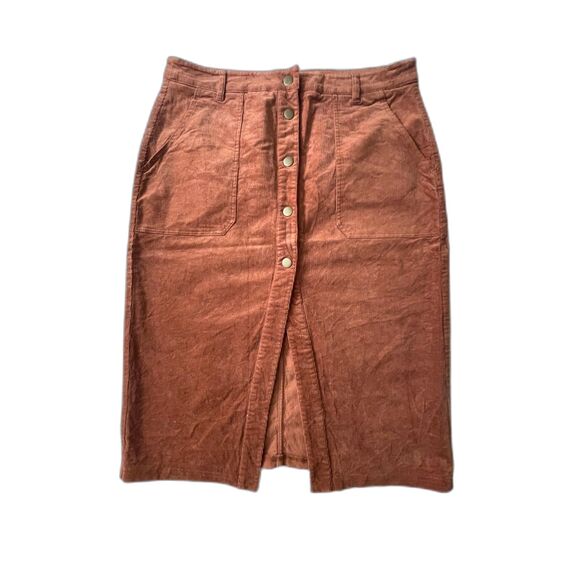 Others Follow Burgundy Button Front 90s Corduroy Pencil Skirt XL Stretch Vintage - Picture 1 of 7